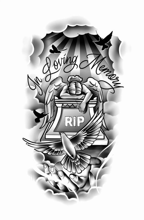 Back Tattoo Men Stencil, In Memory Tattoos For Men, Rip Tattoos For Men, Forearm Tattoo Stencils For Men, R.i.p Tattoos For Men, Rest In Peace Tattoos, Jesus Sketch, Rip Tattoos, Arm Tattoos For Guys Forearm