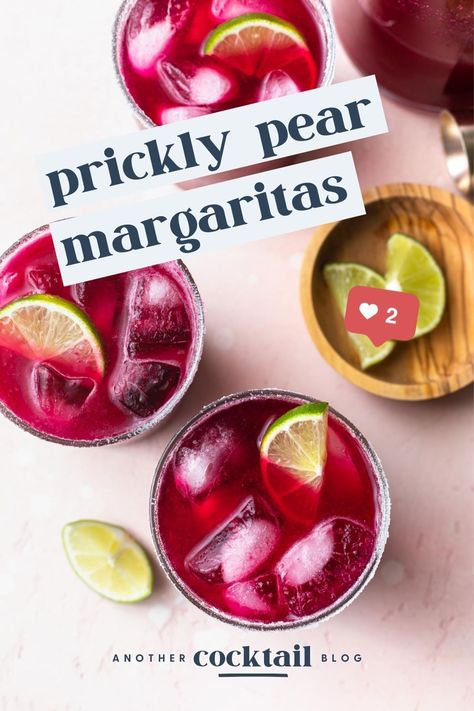 Prickly pear margaritas are one of my favorite fruity cocktails, and it’s so easy to make this vibrant, pink drink at home. You don’t even need to make a syrup. Serve them on the rocks or blended with ice for a refreshing summer cocktail. Prickly Pear Juice, Frozen Watermelon Margarita, Pear Margarita, Pitcher Of Margaritas, Prickly Pear Margarita, Blackberry Margarita, Traditional Margarita, Drink At Home, Pineapple Margarita