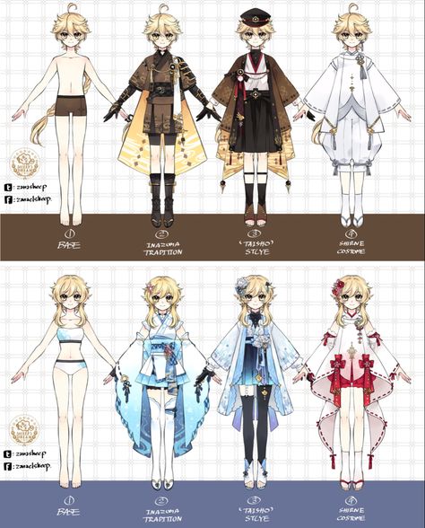 Traveler Outfit Genshin, Scaramouche Redesign, Inazuma Characters, Clothing Design Sketches, Anime Inspired Outfits, Anime Dress, Pretty Designs, Fairytale Dress, Fantasy Dress