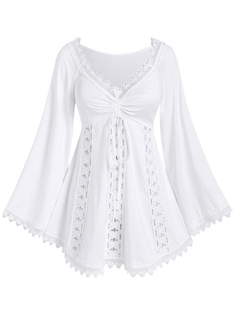 PRICES MAY VARY. Featurel--Renaissance style, v-neck, lace trim, costume top, hollow out, solid color, ruched, long sleeves, bell sleeves, raglan sleeves Matching--This gothic top can be worn not only with jeans, flares, shorts, and skirts. as everyday fashionable wear but also with hats, necklaces, boots, etc. as a role play on Halloween. Also, a Renaissance costume or carnival costume is also a good option. Occasions--This long sleeves tee is suitable for daily, halloween witch costume, Renais Gothic Lace, 2024 Halloween, Plus Size White, Flared Sleeves Top, Plus Size Lace, Flare Sleeves, Sleeves Blouse, Rose Gal, Collars For Women