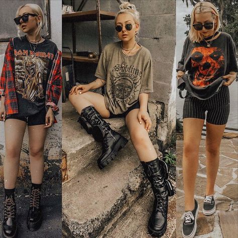 Biker Girlfriend, Casual Edgy Outfits, Band Tee Outfits, Cute Edgy Outfits, Summer Uniform, Alt Outfits, Estilo Rock, Thrifted Outfits, Future Outfit