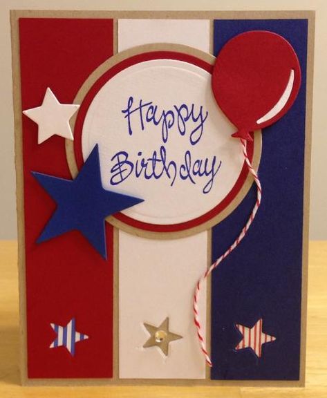 4th Of July Birthday Cards, Patriotic Birthday Cards, July 4th Cards Handmade, Red White And Blue Birthday, Patriotic Birthday, Independence Day Card, Patriotic Cards, Balloon Cards, Blue Cards