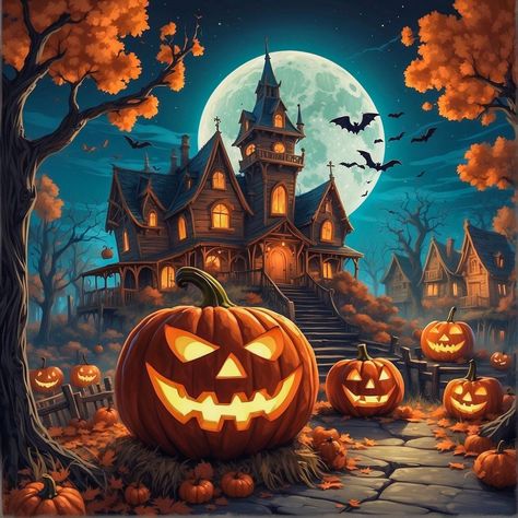 Only 2 days left! 🎃🧡🌕 . . . . #halloween #halloweenart #halloweenlife #halloweeneveryday #aiartcommunity | Instagram Happy Halloween Images, Evil Pumpkin, Days Until Halloween, Halloween Everyday, Halloween Pumpkins Carvings, Halloween Scene, Cartoon Wall, 31 Days Of Halloween, Halloween Painting