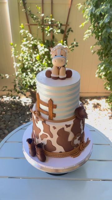 Cowboy Themed Baby Shower Ideas Food, Our First Rodeo Baby Shower Ideas, Rodeo Dessert Table, New To The Herd Baby Shower Ideas, Vaquero Baby Shower Ideas, Cowboy Cakes For Boys, Cowboy Theme Baby Shower Ideas, Cowgirl Baby Shower Cake, Cowboy Baby Shower Centerpieces