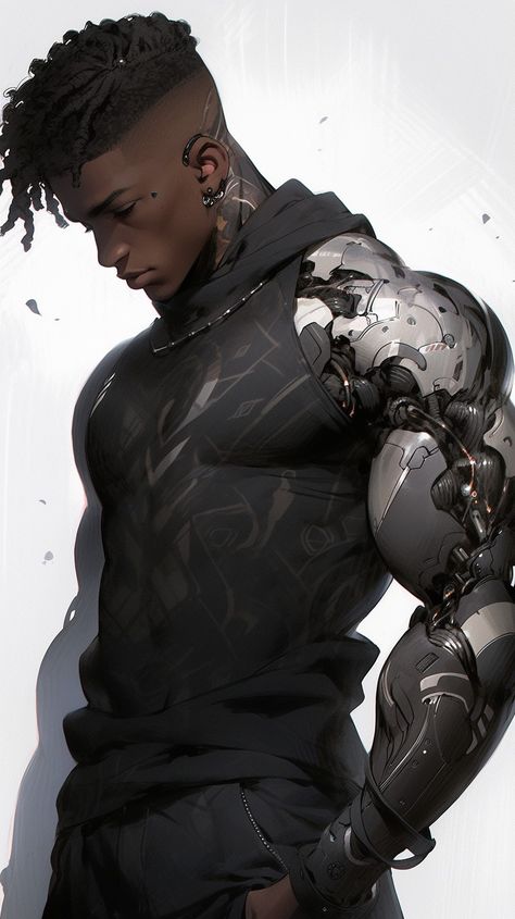 Afropunk Futurism, Afro Cyberpunk, Sci Fi Hairstyles, Afro Futurism Fashion, Cyberpunk Black, Cyberpunk Genre, Cyberpunk Men, African Superhero, Afro Futurism