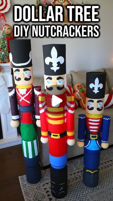 Cheap Dollar Tree Christmas Decor, The Nutcracker Decorations, Diy Dollar Tree Nutcracker, Diy Outdoor Nutcracker Christmas Decor, Christmas Decor With Nutcrackers, Bargain Bethany Dollar Tree, Outdoor Christmas Decor Ideas Diy Dollar Tree, Nutcrackers Christmas Decoration, Nutcracker Tree Theme