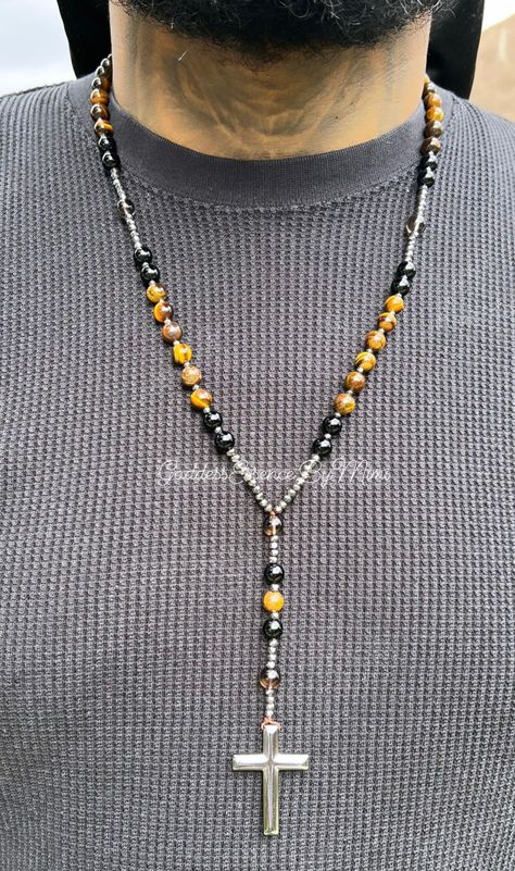 Gemstone Rosary Necklaces with hematite spacers & cross