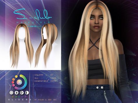 The Sims Resource - Straight long Highlight hair (Nadia) by S-Club Sims 4 Cc Hair Female Long Straight, Sims 4 Hair With Highlights, Sims 4 Hair Highlights Cc, Sims 4 Cc Hair Female Long, S4cc Hair, Ria Core, Black Hair With Blonde Highlights, Straight Hair Highlights, Sims Lookbook