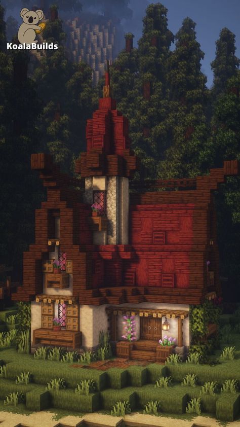 Medieval Fantasy House, Minecraft Fantasy House, Minecraft Building Designs, Minecraft Village Ideas, Cherry Blossom House, Minecraft Pfp, Minecraft Structures, Minecraft Cottage, Minecraft House Tutorials