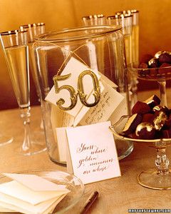 Celebrating Wedding Anniversaries: Gold | Martha Stewart Weddings 50th Anniversary Party Ideas, Anniversary Party Ideas, Anniversary Years, 50 Anniversary, 50th Wedding Anniversary Party, Memory Jar, Fire Fire, 50th Anniversary Party, 60 Wedding Anniversary