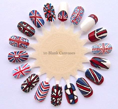 Choose a nail British Flag Nails, Union Jack Nails, One Direction Nails, Multicoloured Nails, Nail Art Wheel, Mix Match Nails, Hand Painted Nail Art, Flag Nails, Paris Nails