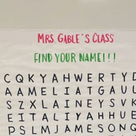 Stephanie Gable on Instagram: "If your school does an open house, this is a perfect activity!  I created a word search of my classes names and they had to find their name when they came in for open house!   I created it first on my computer, then projected and traced it!  This could also be a fun first day of school activity!  I got this idea from @the.stemtastic.teacher !  Do you have open house?!  #teacher #teachersfollowteachers #teachers #teachersofinstagram #teachersofig #teachersofinsta #teacherspayteachers #teacherlife #teachertribe #firstgrade #firstgradeteacher #firstgradeclassroom #iteach #teacherhumor #teacherresources #igteachers #instagramteachers #primaryteacher #classroom #classroomtips #classroomideas #teacherreels #backtoschool #bts #firstdayofschool #teachertips" Second Grade Open House, Fun Open House Ideas For Teachers, Open House 2nd Grade, Preschool Open House Activities, Open House 1st Grade, Open House For Elementary School, Open House Activities For Students, First Grade Open House Ideas, Back To School Open House Ideas