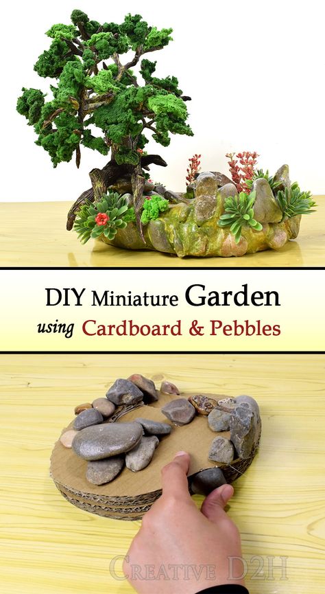 House With Waterfall, Garden With Waterfall, Fish Bowl Decorations, Polymer Clay Easy, Diy Miniature Garden, Miniature Garden Plants, Clay Easy, Miniature Terrain, Recycle Crafts Diy