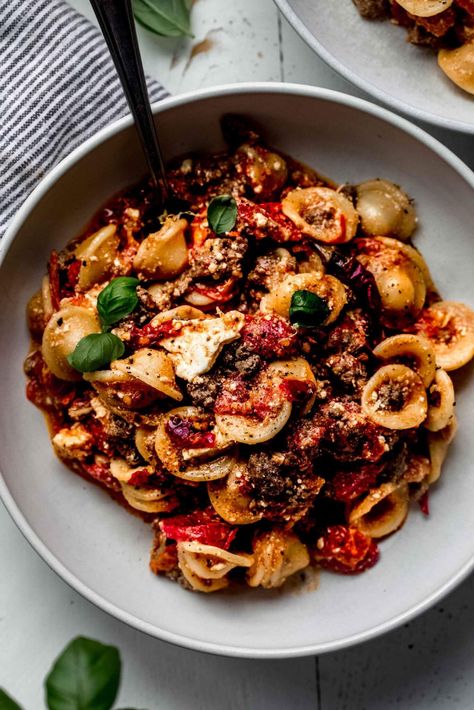 Pasta With Lamb, Christmas Pasta, Fennel Pasta, Lamb Pasta, Slow Cooker Bolognese, Manicotti Recipe, Baked Feta Pasta, Feta Cheese Recipes, Cherry Tomato Pasta