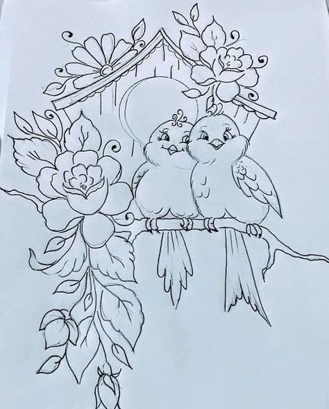 Arte Doodle, Pencil Sketch Images, Flower Drawing Design, Flower Art Drawing, Bird Coloring Pages, Pola Sulam, Outline Drawings, Art Drawings Sketches Creative, Hand Embroidery Art