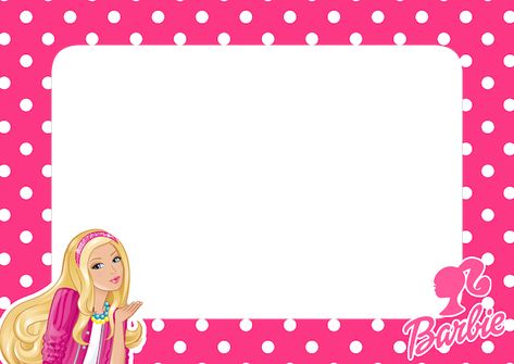 Barbie Name Tag, Barbie Frame, Cartoon Printable, Barbie Png, Barbie Invitations, Doll Backgrounds, Notebook Labels, Name Tag For School, Frame Printable