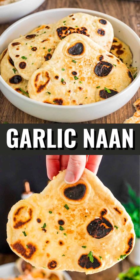 With minimal and easy to find ingredients, this Garlic Naan is super easy, tasty and goes with all the things. Garlic Naan Recipe, Crock Pot Bread, Recipes With Naan Bread, Tikka Masala Recipe, Indian Butter Chicken, Garlic Naan, Naan Recipe, Crock Pot Desserts, Homemade Bagels