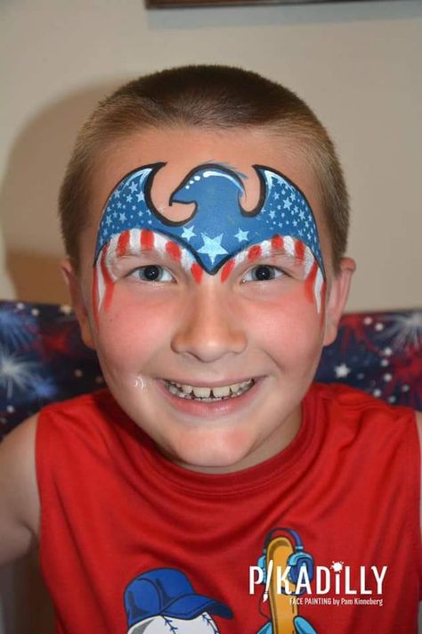 4th Of July Face Paint, July Face Paint, Lego Faces, July Makeup, 4th Of July Makeup, Face Painting For Boys, 6th Grade Art, Face Painting Easy, Kids Face Paint