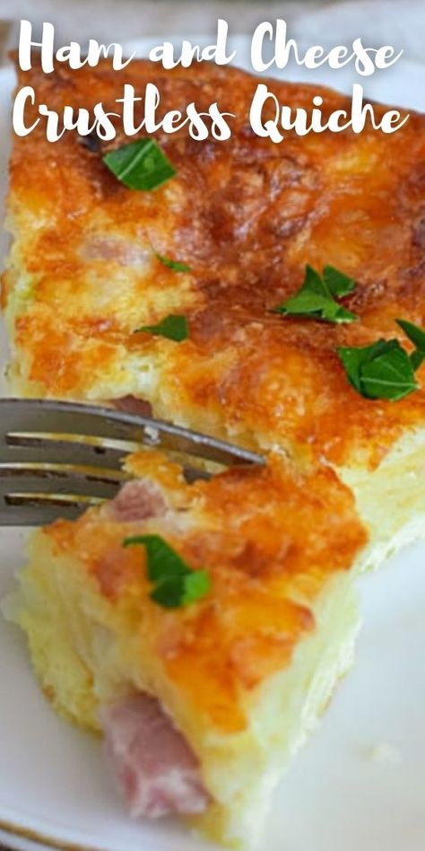 Easy Crustless Quiche Recipe { Ham and Cheese } Bisquick Ham And Cheese Quiche, Ham And Cheese Crustless Quiche Recipes, Impossible Quiche Recipes, Ham Quiche Recipes Crustless, Bisquick Quiche Recipes, Ham And Cheese Crustless Quiche, Bisquick Impossible Quiche Recipe, Quiche Casserole, Crustless Quiche Recipes