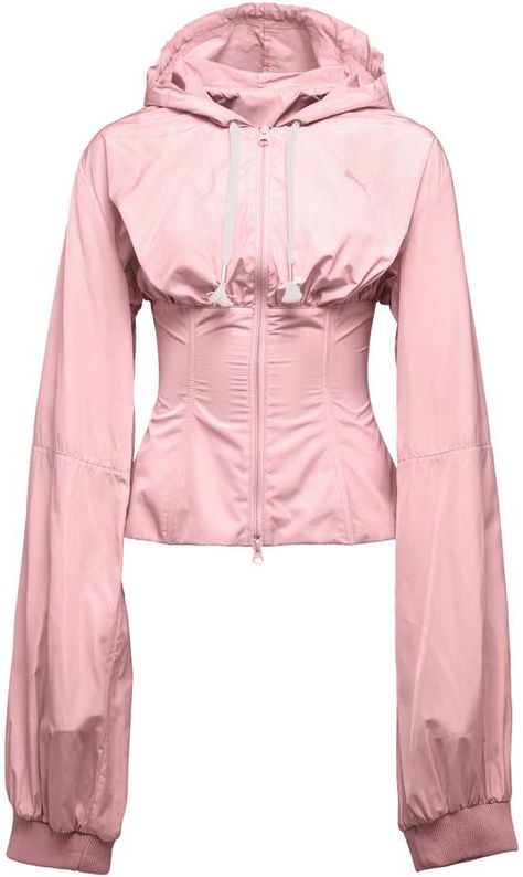 Corset Windbreaker. High fashion meets function in FENTY PUMA by Rihanna's Corset Windbreaker. Done up in mid-weight nylon with back-lacing corset, the ultra-stylish jacket serves up a cinched waist with extra long cozy sleeves to keep your look tight—even in a whirlwind. #afflink Pink Sportswear, Corset Jacket, Rihanna Puma, Puma Rihanna, Puma Fenty, Cincher Corset, Waist Cincher Corset, Red Corset, Pink Corset