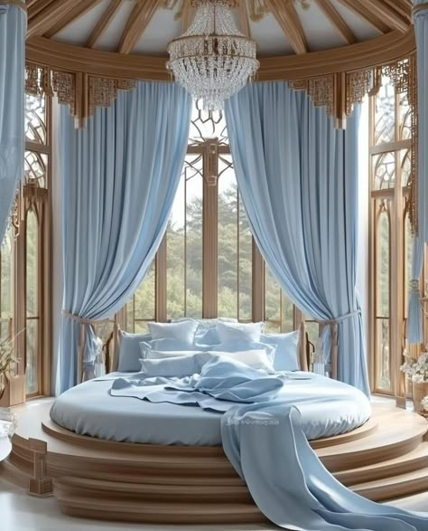 Blue Royal Bedroom, Ice Blue Bedroom, Royal Bedroom Ideas, Ocean Palace, Disney Decor Bedroom, Modern Canopy Bed, Princess Canopy, Princess Canopy Bed, Modern Canopy