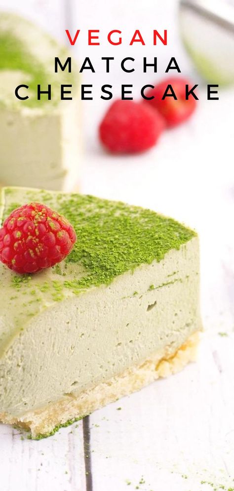 Vegan Matcha Cheesecake Cheesecake Recipes Healthy, Best Vegan Cheesecake, Plant Based Cheesecake, Matcha Cheesecake Recipe, Vegan Cheesecake Recipes, Cashew Cheesecake, Cheesecake Recipes Easy, Vegan Shortbread, Matcha Cheesecake