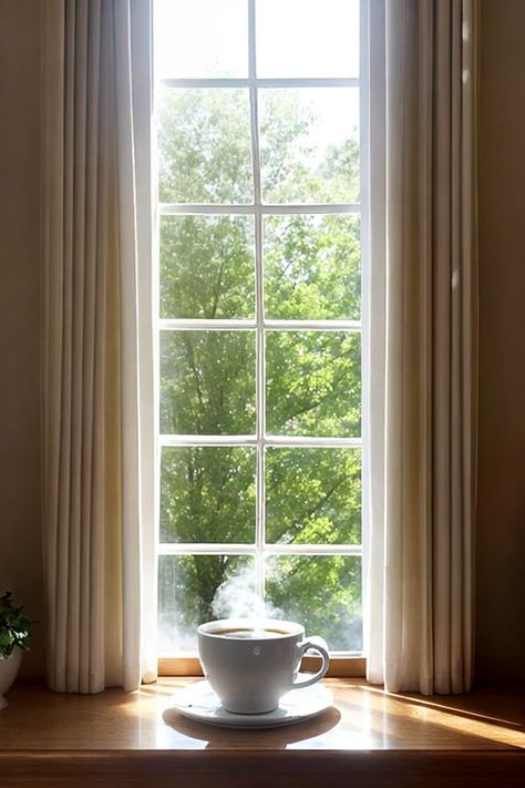 Embrace the Morning Glow: Step into a world of serenity with this mesmerizing Pinterest image. The steam rising from a cup of coffee creates an ethereal aura on a sunlit windowsill, while soft curtains gently sway in the breeze. Embrace the soothing atmosphere and let the morning glow inspire your day. Explore our Pinterest board for more #MorningBliss and awaken your senses to the beauty of peaceful mornings. #AI-generated #AD Soft Curtains, Coffee Inspiration, Pinterest Images, Gap Year, Pinterest Board, Window Sill, The Morning, Morning Coffee, Steam