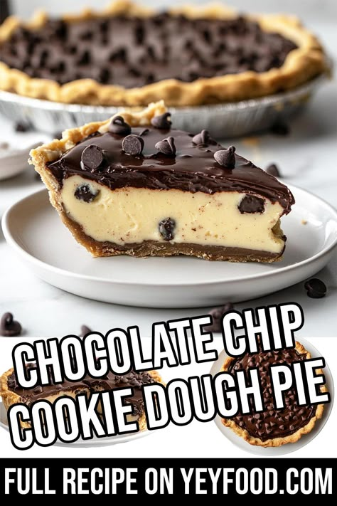 Chocolate Chip Cookie Dough Pie - Yeyfood.com: Recipes, cooking tips, and kitchen hacks for home cooks of all levels Chocolate Chip Cookie Ice Cream Pie, Cookie Dough Mousse, Doughy Chocolate Chip Cookie Recipe, Chocolate Chip Cookie Dough Pie, Cookie Dough Pie Recipe, Cookie Dough Dessert, Cookie Pie Recipe, Onion Pork Chops, Cookie Dough Desserts