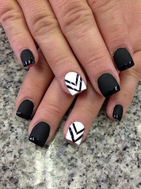 60 Examples of Black and White Nail Art | Showcase of Art Nailart Wedding, Nail Art Blanc, Matte Black Nail Polish, Splatter Nails, Black And White Nail Designs, Black And White Nail Art, Black And White Nails, Black White Nails, Real Nails