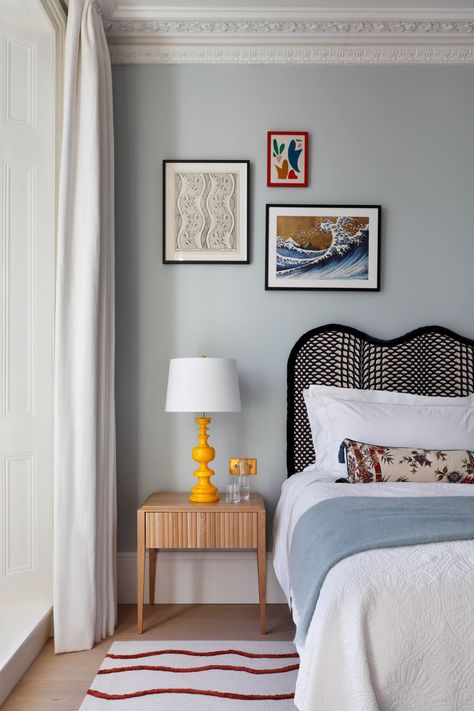 Chelsea Townhouse — Studio Peake Colourful Modern Bedroom, Bedroom Colourful, Colourful Bedroom, Best Bedroom Paint Colors, Blue Gray Paint Colors, Blue Gray Paint, Cosy Room, Grey Paint Colors, Single Bedroom