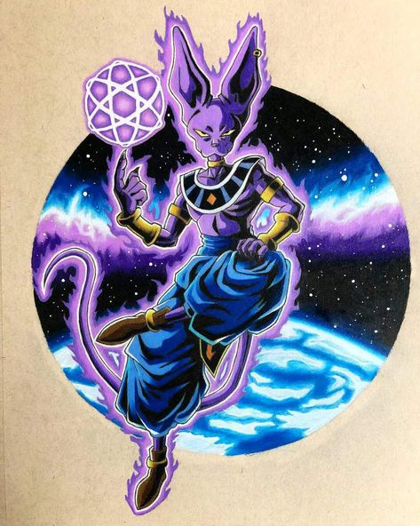 Beerus Tattoo Design, Lord Beerus Drawing, Lord Beerus Tattoo, Beerus Drawing, Beerus Tattoo, Beerus Art, Beerus Dbz, Dragon Ball Beerus, Bills Dragon Ball