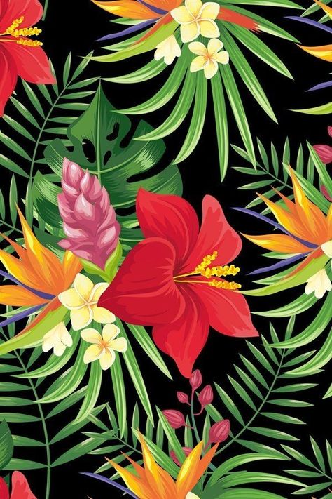 Rainforest Illustration Art, Tropical Rainforest Tattoo, Painted Tropical Flowers, Tropical Flower Illustration, Tropical Wallpaper Summer, Tropical Flower Painting, Exotic Flowers Tropical, Tropical Flowers Wallpaper, Tropical Leaf Background