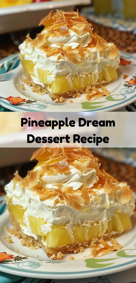 Creamy Pineapple Dream Dessert – quick, easy, and bursting with flavor! Pineapple Desert, Pineapple Dessert Easy, Ginger Nut Biscuits, Dessert Quick, Refrigerated Desserts, Pineapple Dream, Pineapple Dream Dessert, Dream Dessert, Creamy Pie