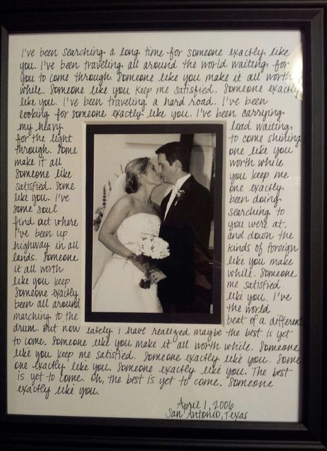 Lyrics to our first dance.  I didn't like any of the pictures from our first dance so I just picked one I liked! Valentine's Day Gifts For Boyfriend, Gifts For Him Ideas, Paragraph For Boyfriend, Surprise Gifts For Him, Bff Gifts Diy, One Year Anniversary Gifts, 1 Year Anniversary Gifts, Diy Anniversary, Cute Valentines Day Gifts