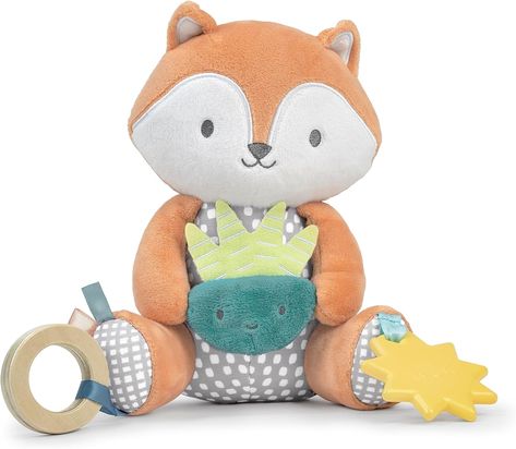 The Ingenuity Calm Springs Plush Activity Pal – Kitt is a parent's must-have friend and baby's new buddy. The adorable, plush Kitt the fox comforts and entertains your child on the go!  Baby's curiosity is piqued through exploring multiple textures.  Crafted with a combination of premium cozy fabrics, Kitt is gentle to baby's touch and offers tactile stimulation The newborn-friendly, BPA-free smiling sun teether soothes baby's sore gums at home or on the run as a charming, comforting companion Besides soothing and engaging baby, the Kitt the Fox activity toy has a soft fabric loop for parents to easily attach to links for on-the-go playtime Kitt the fox consists of calming colors, making it the perfect (and super-cute) gender-neutral baby gift; for ages 0-36 months; part of the Ingenuity C Smiling Sun, Neutral Baby Gifts, Gender Neutral Baby Gifts, Owl Plush, Dog Stuffed Animal, Baby Sling Carrier, Baby Kit, Calming Colors, Activity Toys