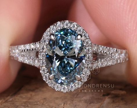 Blue Diamond Engagement Ring, 1.32 Carat Bridal Ring, Halo Engagement Ring, 14K White Gold Pave Certified Handmade - Etsy Blue Diamond Wedding Ring, Ring Upgrade, Blue Diamond Engagement Ring, Bridesmaid Dressing Gowns, Blue Diamond Ring, Dressing Gowns, Bridal Ring, Halo Engagement Ring, Halo Engagement