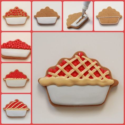 Cherry Pie Cookies - Version 2 Cherry Pie Cookies, Cookies Cupcake, Cookies Royal Icing, Pie Cookies, Thanksgiving Cookies, Cocoa Cookies, Cookie Tutorials, Sugar Cookie Designs, Pretty Cookies