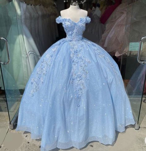 Sky Blue Quinceanera Dresses, Quinceanera Themes Dresses, Blue Ball Gown, Sweet 16 Dress, Quinceñera Dresses, Formal Prom Dresses Long, Sparkly Prom Dress, Quinceanera Dresses Blue, Blue Ball Gowns