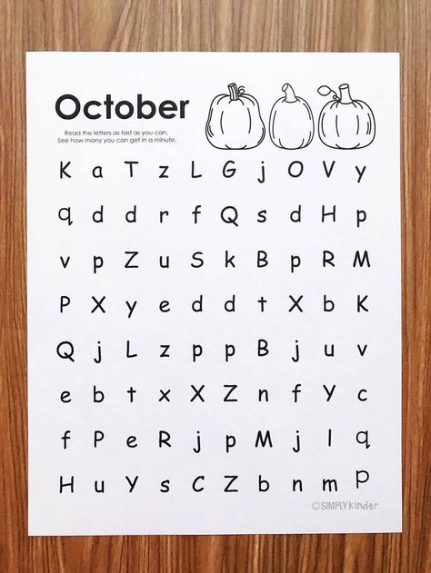 Free letter naming fluency practice pages from Simply Kinder. (September edition). Letter Naming Fluency Activities, Letter Fluency, Kindergarten Fluency, Letter Sound Fluency, Letter Naming Fluency, Letter Recognition Kindergarten, Nonsense Words Fluency, Reading Intervention Activities, Alphabet Worksheets Kindergarten