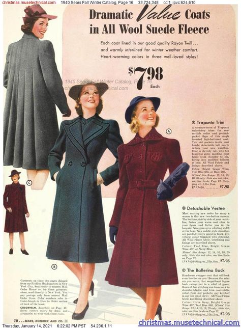 1930s Winter Fashion, 1950s Winter Fashion, 1938 Fashion, 1960s Fashion Women, Wardrobe Aesthetic, Vintage Catalog, Period Fashion, 50's Fashion, Vintage Foto