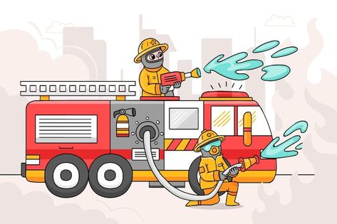 Illustrated firefighters putting out a f... | Free Vector #Freepik #freevector #fire-rescue #firefighter #fireman #fire-safety Safety Drawing, Fire Rescue, Fire Safety, Reference Poses, Drawing Reference Poses, A Fire, Drawing Reference, Firefighter, Graphic Resources