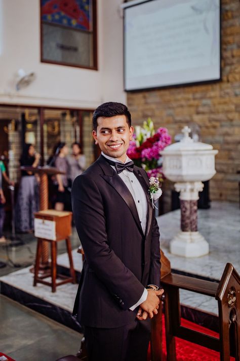 Intimate Christian Wedding In Mumbai With Some Creative Favours! Christian Wedding Suits For Men, Marriage Dress For Men, Christian Weddings, Indian Groom Wear, Marriage Dress, Indian Wedding Photographer, Indian Wedding Planning, Wedding Dress Men, Suits Men