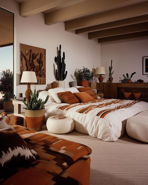 Arizona Aesthetic Home, 70s Western Decor, Colorful Cozy Bedroom, 70s Room Ideas, Vintage Western Bedroom, Western Aesthetic Bedroom, 70s Interior Design Bedroom, 70s Western Aesthetic, Modern 70s Decor