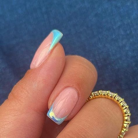 Light Blue French Tip Chrome, Blue Chrome French Tip Nails, Light Blue French Tips, Australia Nails, Chrome Tips, Brazilian Lemonade, Barbie Nails, Summery Nails, Simple Acrylic Nails