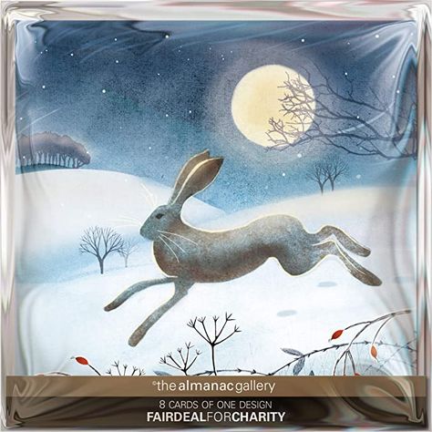 Merry Christmas Animals, Moon Hare, Contemporary Christmas Cards, Hare Pictures, Night Animals, Leaping Hare, Primitive Bunny, Moon Gazing Hare, Art Hanger