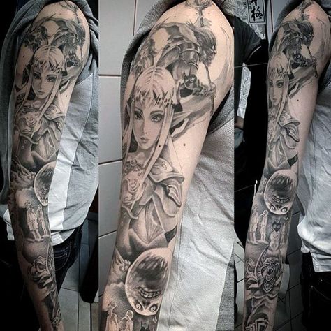 90 Zelda Tattoos For Men - Cool Gamer Ink Design Ideas Zelda Sleeve Tattoo, Zelda Tattoo Sleeve, Zelda Tattoo Design, Zelda Sleeve, Legend Of Zelda Tattoo, Zelda Design, Adorable Tattoos, Games Tattoo, Austin Tattoo