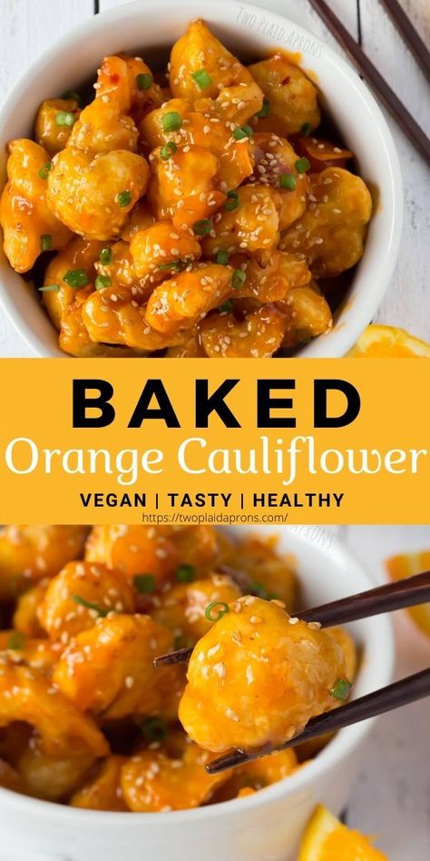 Orange Cauliflower Recipes, Vegan Diner, Resep Vegan, Cauliflower Chicken, Orange Cauliflower, Healthy Snack Alternatives, Orange Baking, Chicken Sauce, Pasta Vegetariana