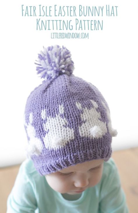 Fair Isle Easter Bunny Hat Knitting Pattern for babies and toddlers! | littleredwindow.com Bunny Hat Knitting Pattern, Boys Easter Hat, Easter Bunny Hat, Baby Bunny Hat, Easter Bunny Outfits, Bunny Knitting Pattern, Baby Boy Easter, Fair Isle Hat, Easter Hat