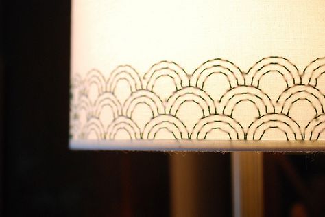 Stitching a Lampshade Embroidered Lamp Shade, Embroidered Lamp, Embroidered Lampshade, Sashiko Embroidery, Diy Lamp Shade, Crafty Diy, Embroidery Inspiration, Craft Time, Handmade Home Decor