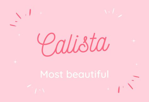 The girl's name Calista comes from the late Latin name Calixta which is a feminine form of Calixtus from Latin calix meaning: ‘cup’. Calista Name Meaning, Latin Username Ideas, Latin Names And Meanings, Rp Names, Latin Names, Exotic Names, Baby Name Meaning, Aesthetic Usernames, Feminine Names